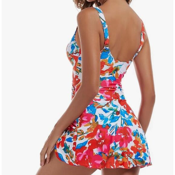 NEW Aidonger Floral Swim Dress Womens Medium One Piece Adjustable Straps NWT - Picture 2 of 6